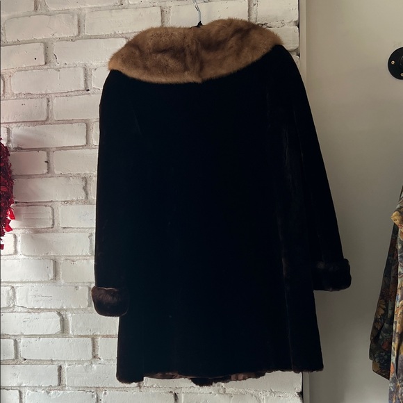 Elegant camel and Brown Women's Coat real vintage fur shawl peacoat fur coat - Picture 7 of 9